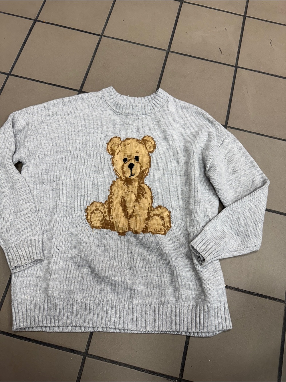 Aeropostale Light Gray Sweater with Brown Teddy Bear